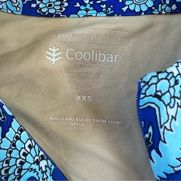 Coolibar Hokulani Ruche Swim Shirt Blue print. XXS. UPF 50+ - Picture 5 of 11